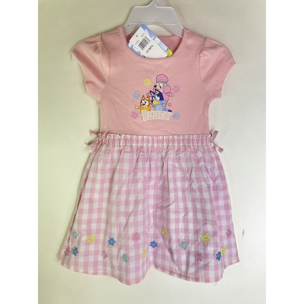 Bluey Bingo Coco Pink Gingham Print Spring Summer Dress Girls Size 4T